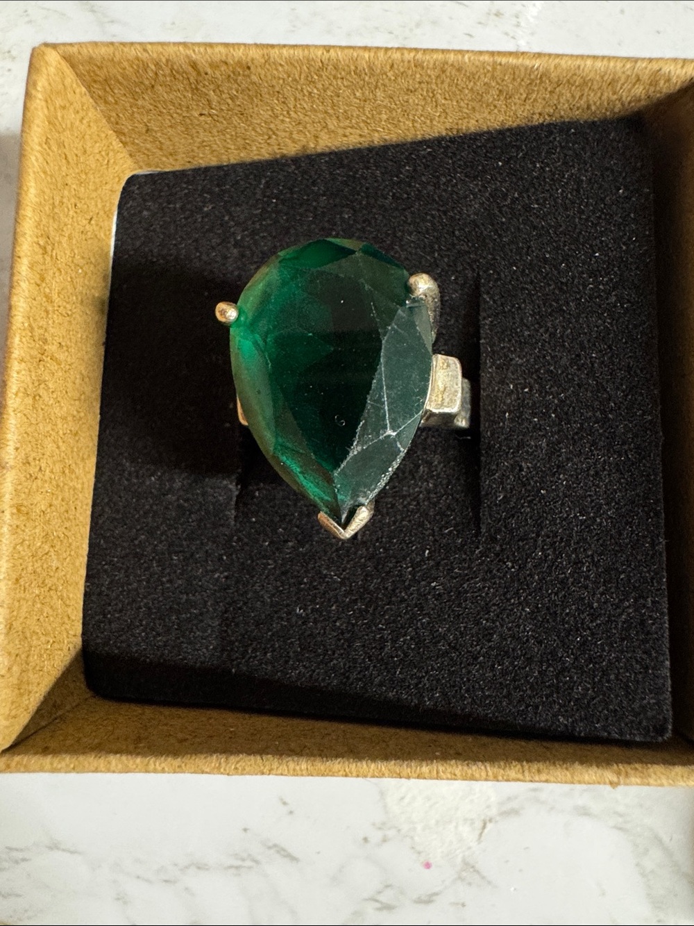 Green Teardrop Statement Ring Sterling silver